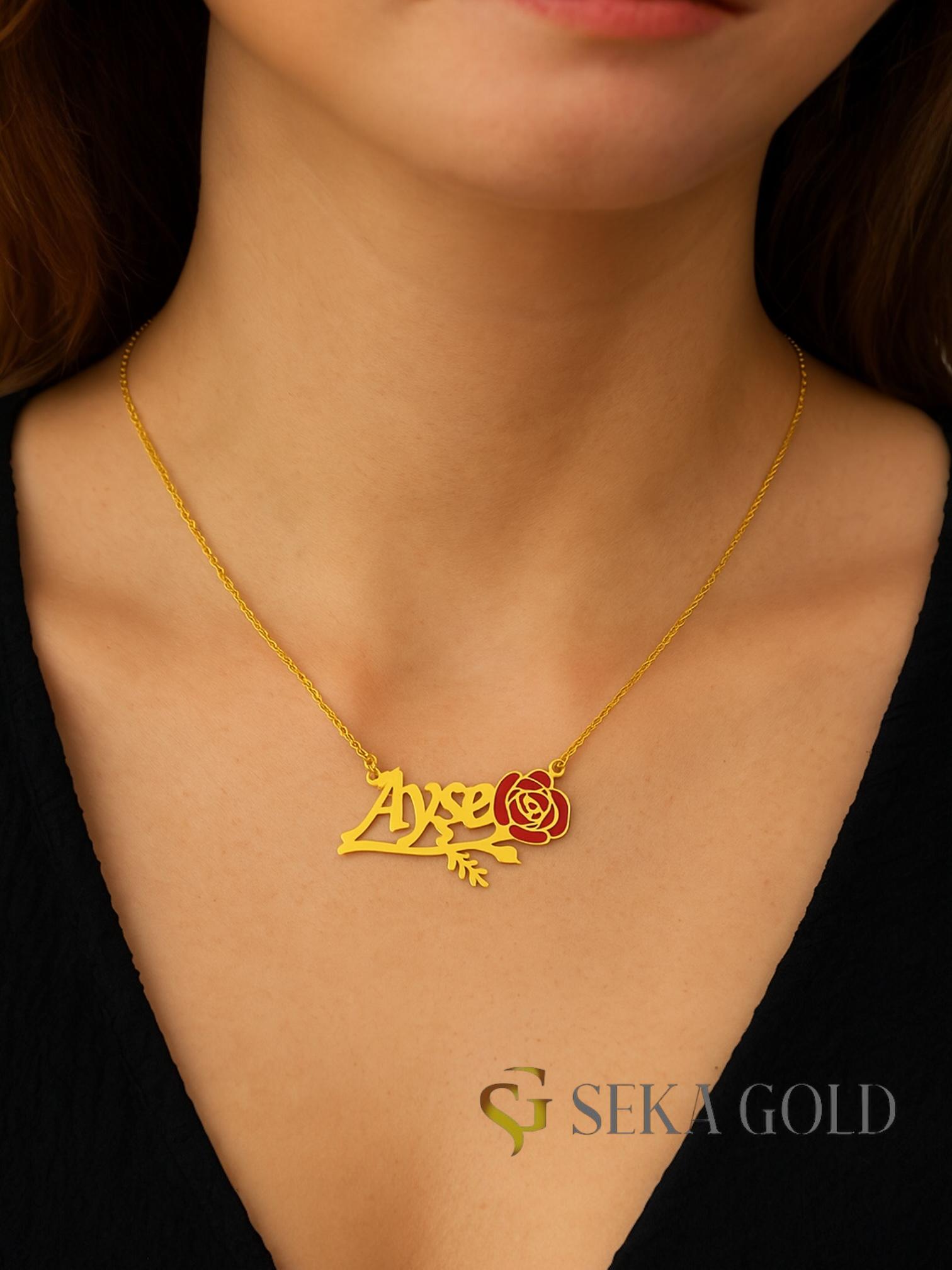 Gül İsim Kolye Kırmızı – 925 Ayar Gümüş