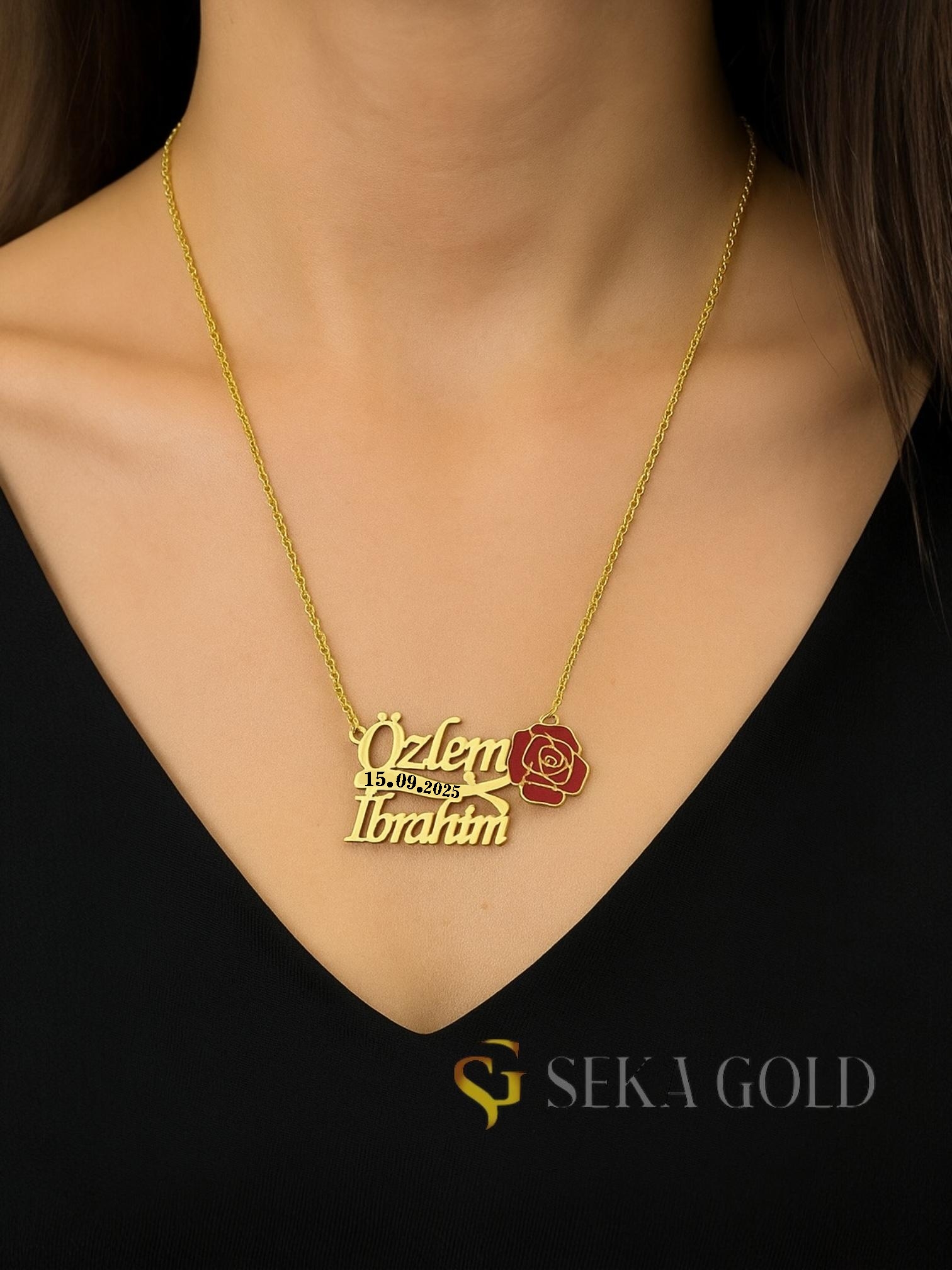 İki İsimli Gül Kolye – 925 Ayar Gümüş