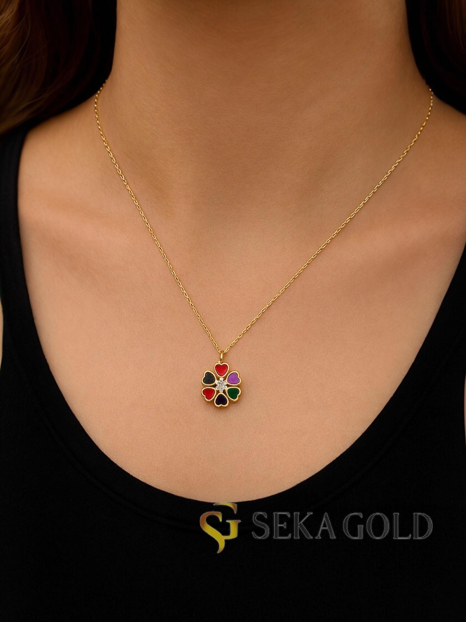 Renkli Kalp Çiçek Kolye – 925 Ayar Gümüş