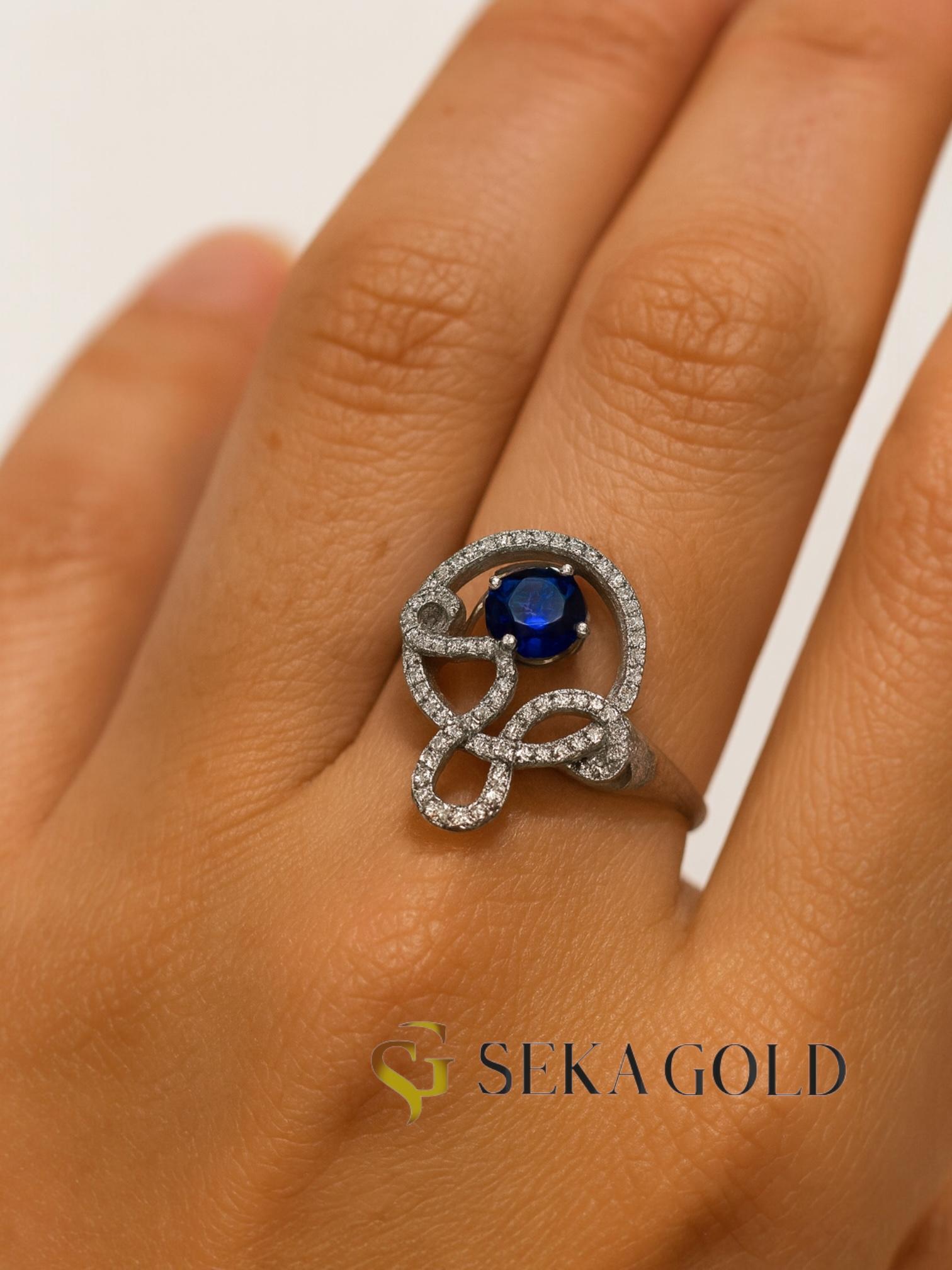 Safir Renkli Düğüm Yüzük – 925 Ayar Gümüş